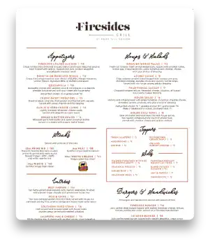 Firesides Grill Menu